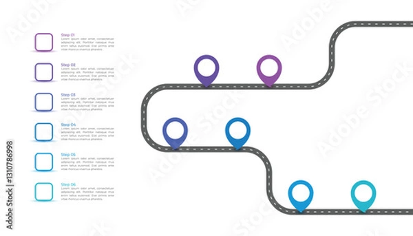 Fototapeta Road Map Infographic Template Design with 6 Steps