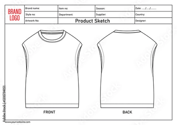 Fototapeta Tank tops technical drawing template with tech pack details
