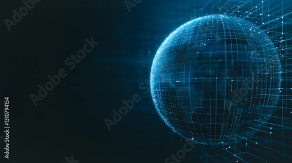 Fototapeta Global Digital Network: Captivating depiction of a digital globe pulsating with interconnected lines, symbolizing the intricate web of global communication.