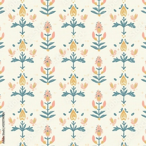 Fototapeta Abstract Boho Chic Textile Pattern with Geometric Floral Design