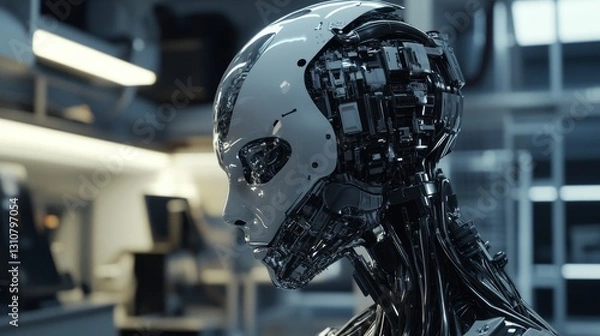 Fototapeta Futuristic Robot Profile in a High-Tech Laboratory Environment