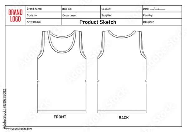 Fototapeta Tank tops technical drawing template with tech pack details