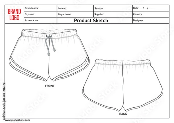Fototapeta Shorts pant vector illustration template with tech pack details