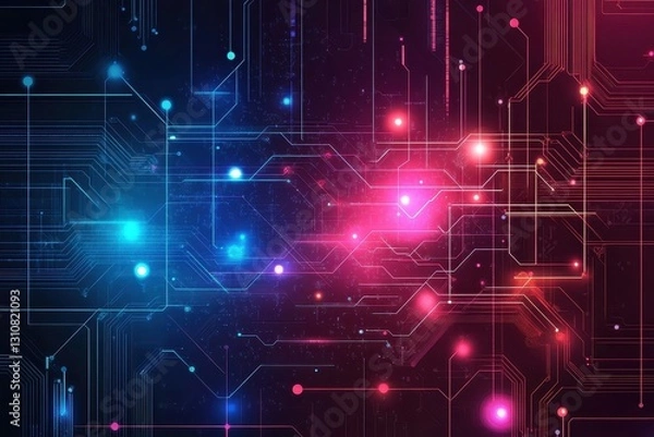 Obraz Abstract glowing circuit board design, vibrant pink and blue hues. Perfect for tech, innovation, and futuristic concepts.