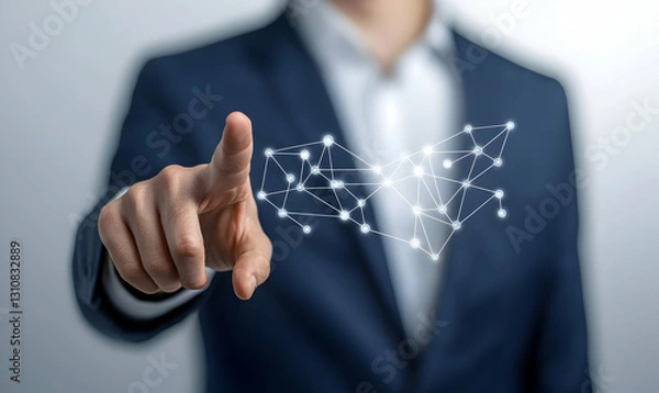 Fototapeta Businessman Using Technology to Interact with Digital Connections