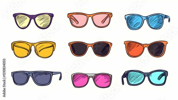 Fototapeta Colorful Sunglasses Collection with Various Stylish Frames and Lenses