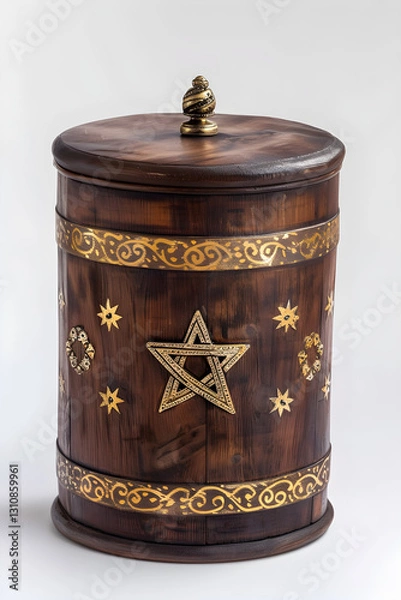 Fototapeta Rustic Wooden Tzedakah Box Embellished with Gold Accents - Symbol of Charitable Giving in Jewish Tradition