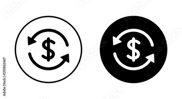 Fototapeta Dollar exchange icon on black circle. Money conversion sign symbol