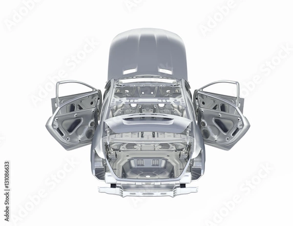 Fototapeta body car with no wheel without shadow on white background 3d