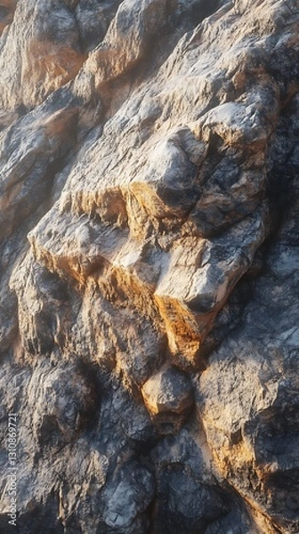 Fototapeta Close-up of textured rock surface with highlights and shadows.