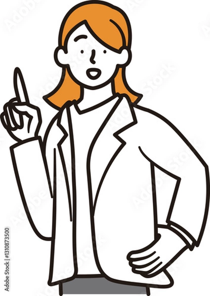 Fototapeta 笑顔で指差ししているビジネスウーマンのシンプルな上半身のイラスト素材