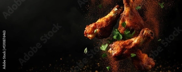 Fototapeta Crispy Chicken Wings in Flight (1)