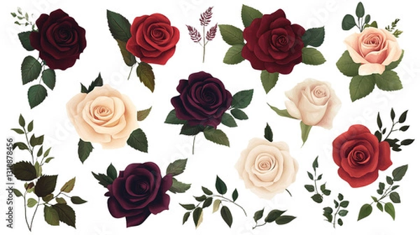 Fototapeta Transparent Background with Peonies and Roses, Ideal for Material Design and Mockups