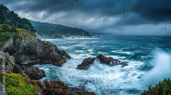 Fototapeta Ocean waves storm dramatic seascape coastline rock wave sea water nature coast
