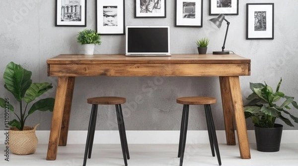 Fototapeta Modern Workspace with Natural Elements and Minimalistic Design
