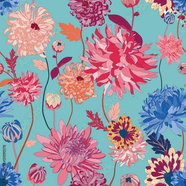 Fototapeta asian flower illustration seamless pattern