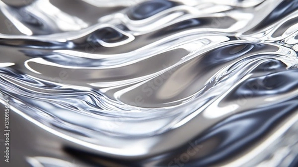 Fototapeta Abstract Silver Liquid Metal Texture Swirling Waves and Reflections