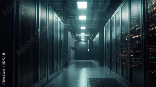 Fototapeta Deep in the Data Center: A Technological Corridor