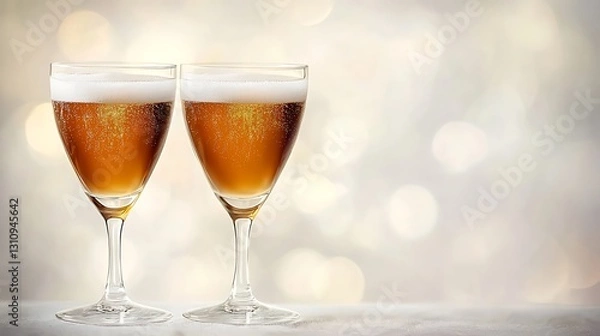Fototapeta Two glasses of beer are on a table, one of which is almost empty