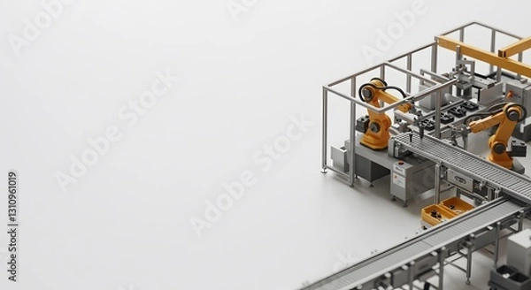 Fototapeta Worker Operating Industrial Machinery in Manufacturing Plant Composition on Plain White Background in PNG Style HD Minimal