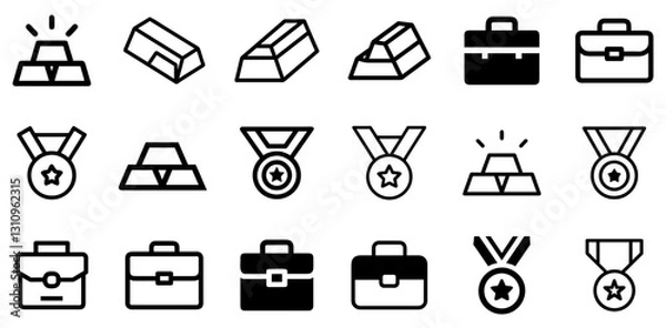 Fototapeta "Bar of Gold, Medal, and Briefcase Icon Set – Wealth and Achievement Vector Symbols"