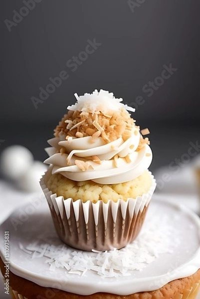 Fototapeta Coconut paradise cupcake with flavored frosting.