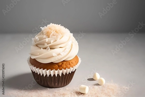 Fototapeta Coconut paradise cupcake with flavored frosting.