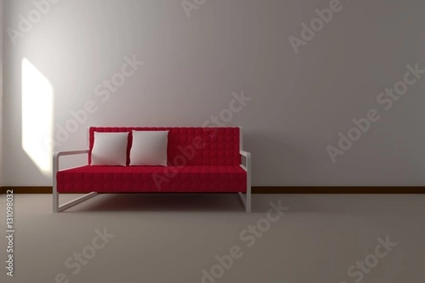 Obraz 3d rendering of close up Red sofa placed by the window in a white room