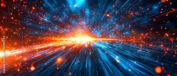 Obraz Dynamic Radiance Burst of Abstract Particles and Light Streaks in a Futuristic Design