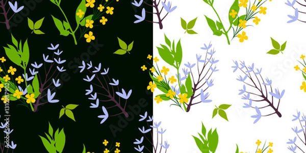 Fototapeta Vector seamless floral pattern on black and white background