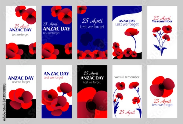 Obraz Anzac day vector social media templates with poppy flowers