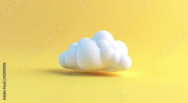 Fototapeta Minimalist 3D rendering of a cute cloud icon on a yellow background with soft shadow