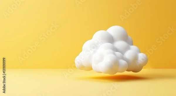 Fototapeta Cute and Dreamy Cloud Icon on Yellow Background, Minimalistic 3D Render with Soft Shadows