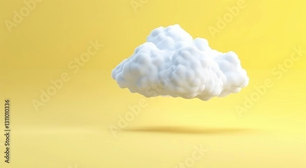 Fototapeta Minimalist 3D rendering of a cute cloud icon on a bright yellow background with soft shadows and isometric perspective