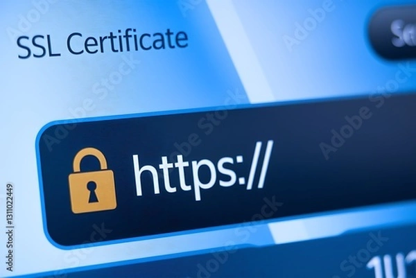 Obraz SSL Secure Connection: Close-Up of Browser Window with Lock Icon for HTTPS Encryption and Cybersecurity, ssl lock, ssl padlock, website design, ssl badge, ssl shield, Https, TLS, SSL certificate