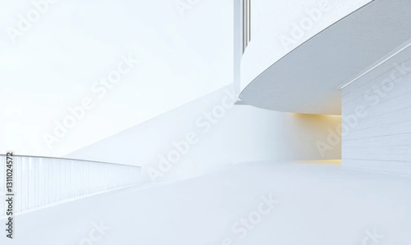 Fototapeta Minimalist architecture with curved lines and white surfaces in a modern space