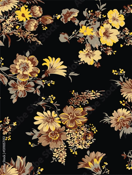 Obraz abstract, vector, monochrome, big flowers, all over textiles design, illustration digital image can be used for wrapping paper