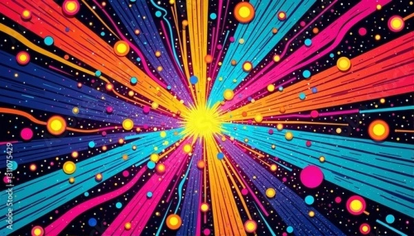 Fototapeta Vibrant cosmic explosion in bright colors and dynamic energy waves