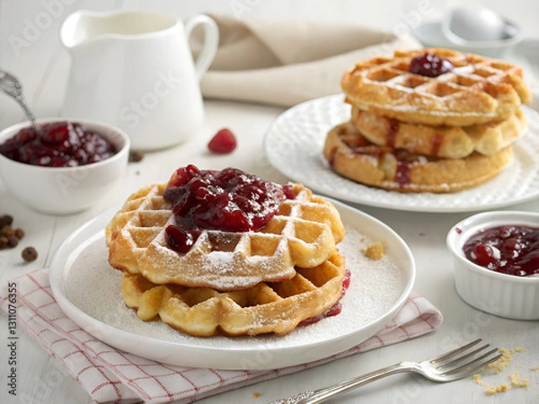 Obraz Belgian waffles with jam
