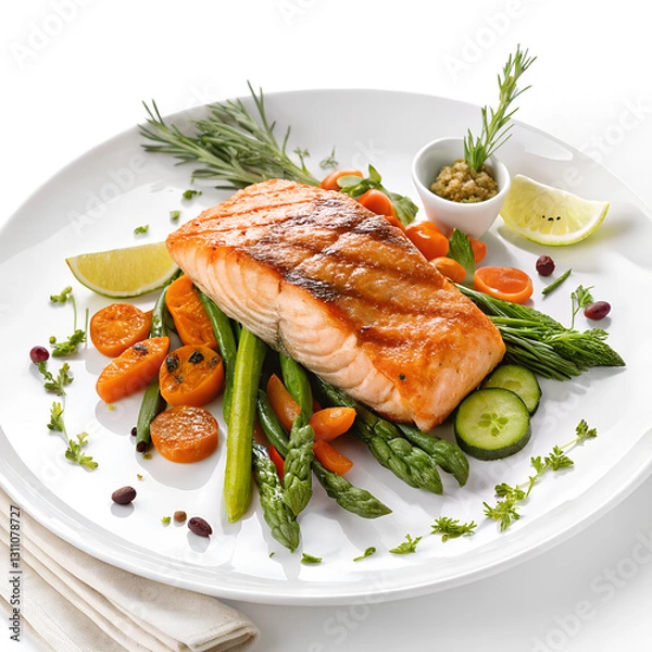 Obraz grilled salmon steak with vegetables
