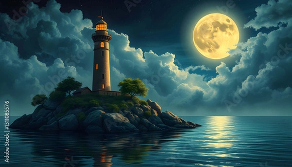 Obraz Ancient Lighthouse On A Lonely Island AI Generative