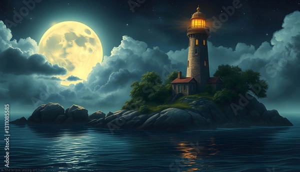 Obraz Ancient Lighthouse On A Lonely Island AI Generative