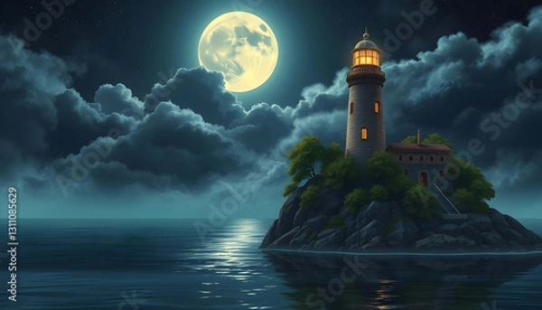 Obraz Ancient Lighthouse On A Lonely Island AI Generative