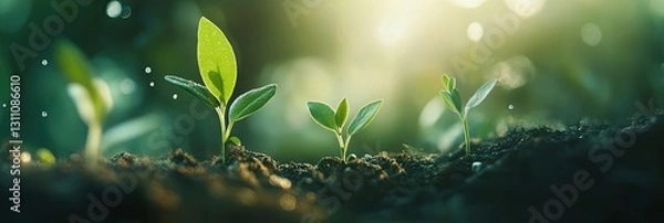 Fototapeta New sprouts growing in fertile soil
