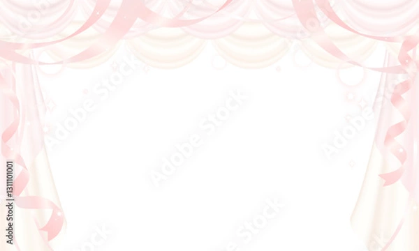Obraz 白とピンクのロマンティックなカーテンのフレームイラスト