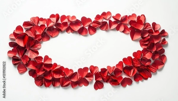 Obraz Red paper hearts frame on white background