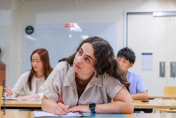 Obraz 勉強する若い大学生のキャンパスライフイメージ