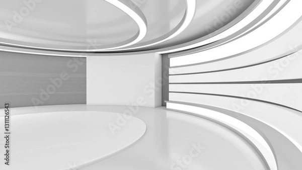 Obraz Tv Studio. White studio. News studio. The perfect backdrop for any green screen or chroma key video or photo production. 3D rendering.