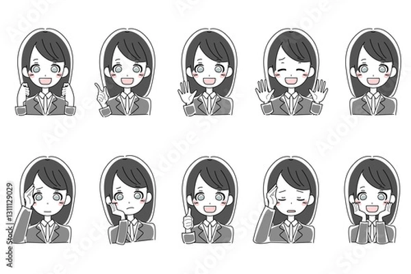 Fototapeta スーツを着た若い女性のイラストセット