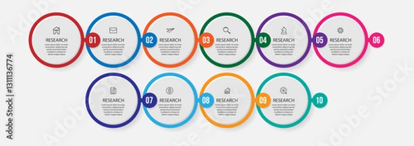 Fototapeta Simple circle infographic business with lines contains 10 steps with different icons. Good for your business presentation